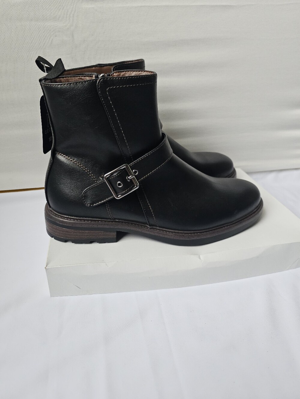 George Men’s Black Harness Biker Boots - Size 10.5 - Side Zip Ankle Boots - EU 4